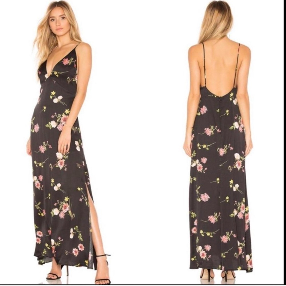 REVOLVE Black Floral Backless Dress